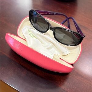 Kate Spade Paxton Black Sunglasses with Purple Arms and Pink Case